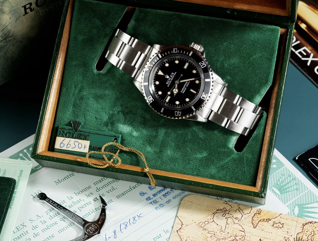 Rolex Submariner 5513 in einer hochwertigen Aufbewahrungsbox – stilvoll präsentiert und geschützt