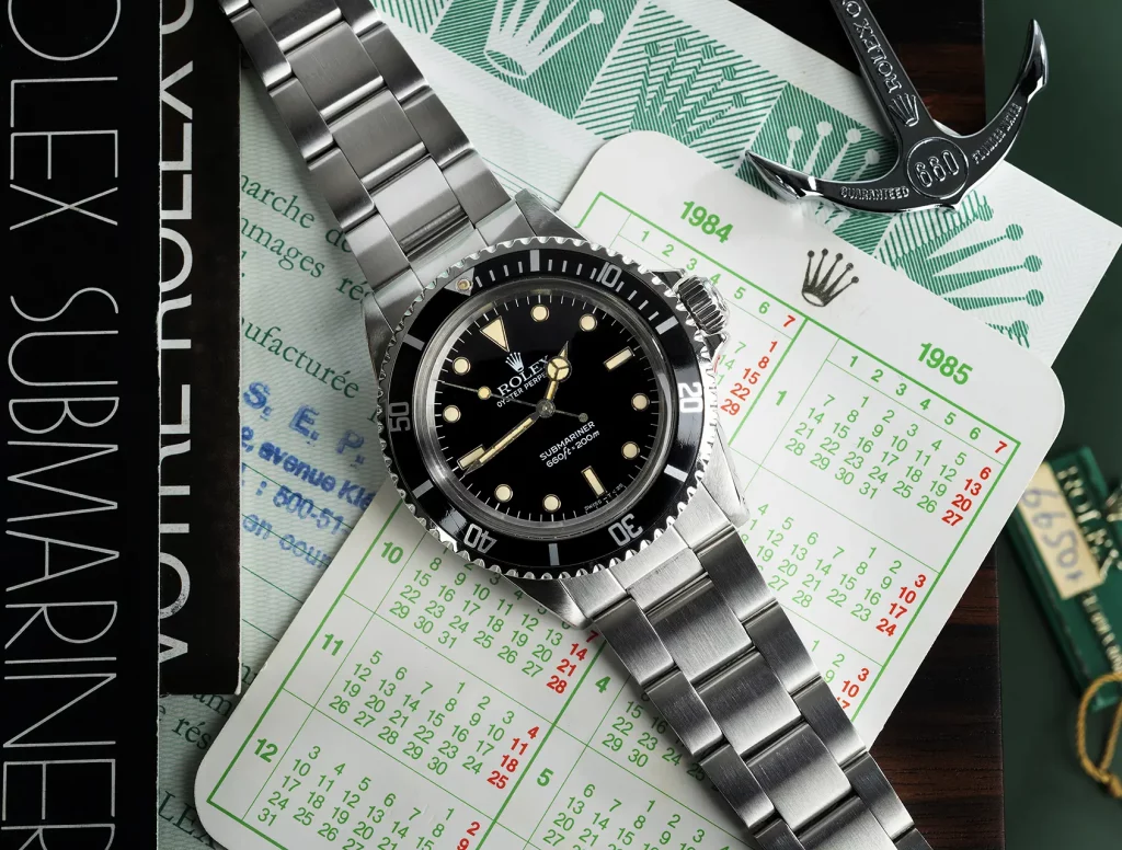 Komplette Ansicht der Rolex Submariner 5513 – legendäres Design mit Edelstahlgehäuse und schwarzem Zifferblatt.