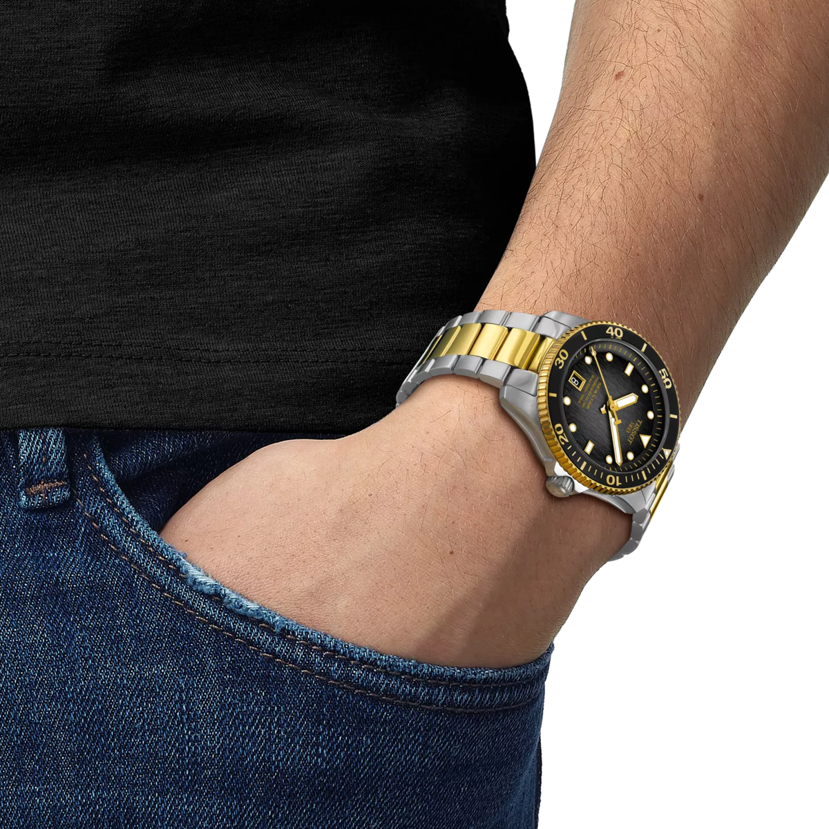 Tissot Seastar 1000 Powermatic 80 am Handgelenk – elegantes Design und perfekter Tragekomfort.