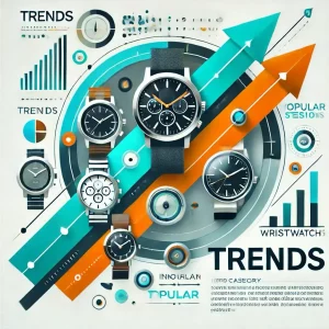 Ein dynamisches Bild mit einer stilvollen Uhr und einem Pfeil nach oben, das aktuelle Trends und Entwicklungen in der Uhrenwelt symbolisiert.