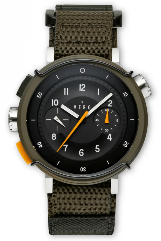 Robuste Vero Workhorse Chronograph mit Seiko Mecha-Quartz-Werk, 120 m Wasserdichtigkeit und sportlichem Nylonarmband.