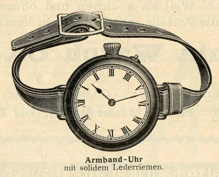 Frühe Armbanduhr aus dem 20. Jahrhundert, ursprünglich für den praktischen Gebrauch im Krieg entworfen.