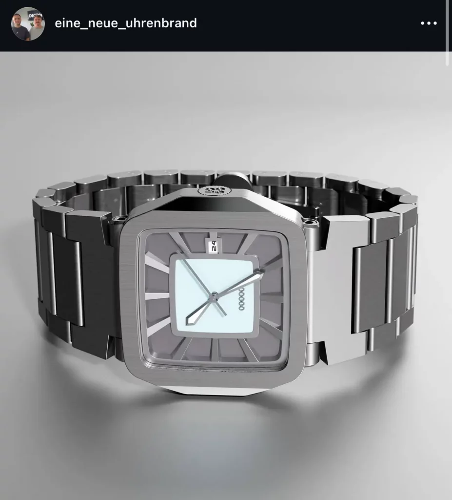 Die fertige Uhr liegend auf einer Oberfläche, die Details des Designs sichtbar.