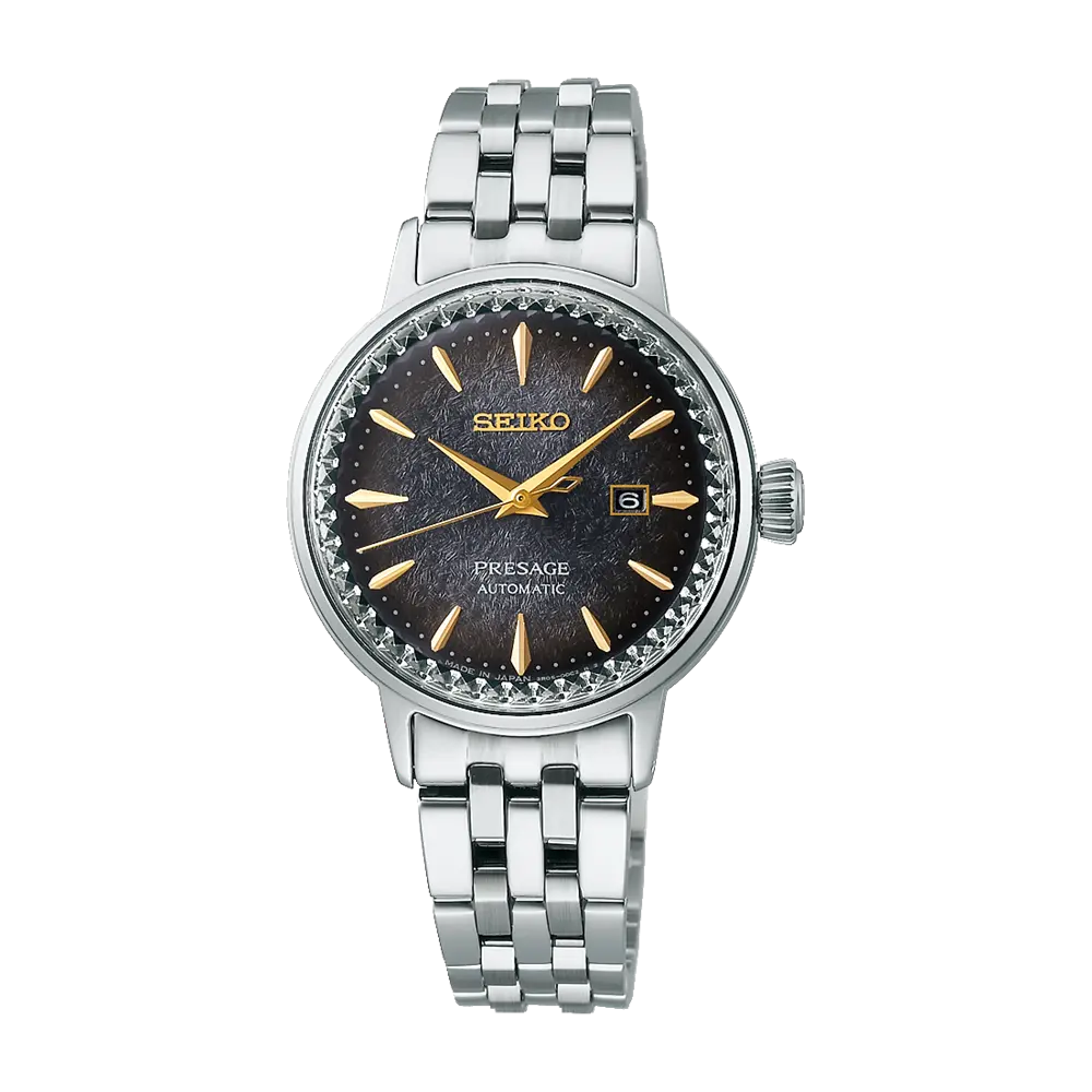 Die Seiko Presage Cocktail Time mit eisblauem Zifferblatt und filigranem Sonnenschliff.