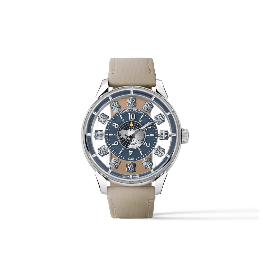 Louis Vuitton Taiko Spin Time Air Antipode mit schwebender Weltzeitanzeige und einem luxuriösen Goldgehäuse.